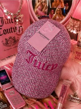 Juicy Couture  | Pink Tweed Embroidered Logo Baseball Cap